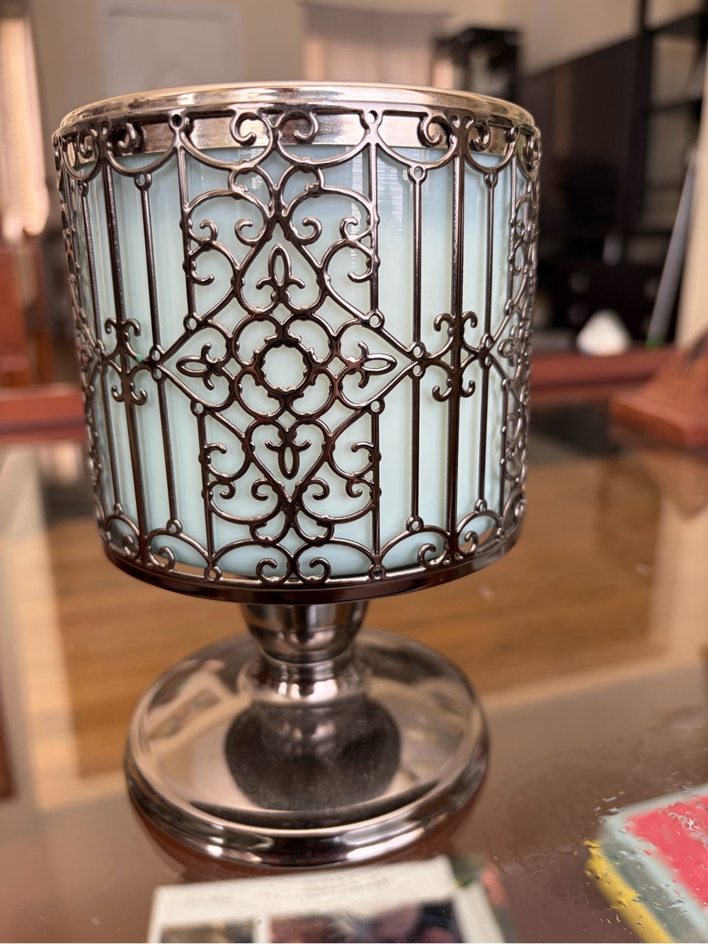 Bath & Body Works Ornate Silver Metal Candle Holder for 14oz candles